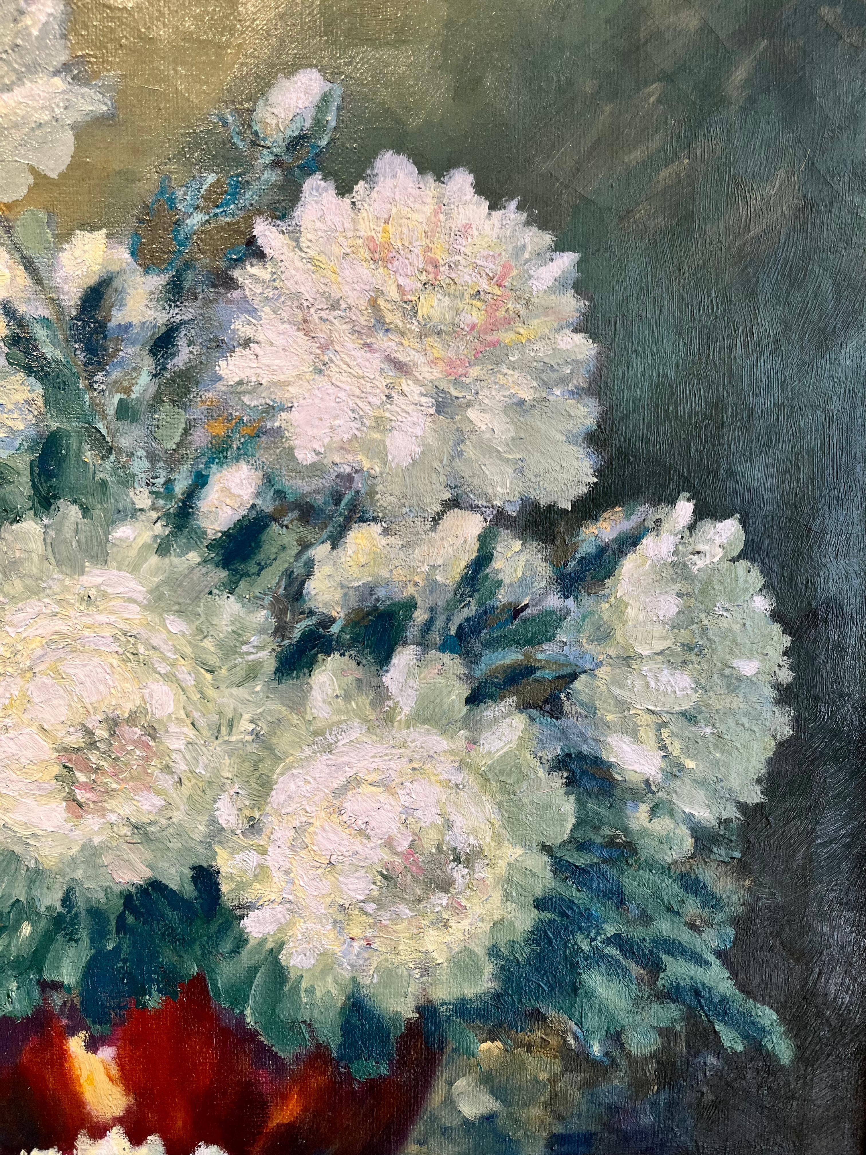 Natura morta di un vaso di peonie bianche in fiore - Painting Impressionismo di Edward R. Brevoort