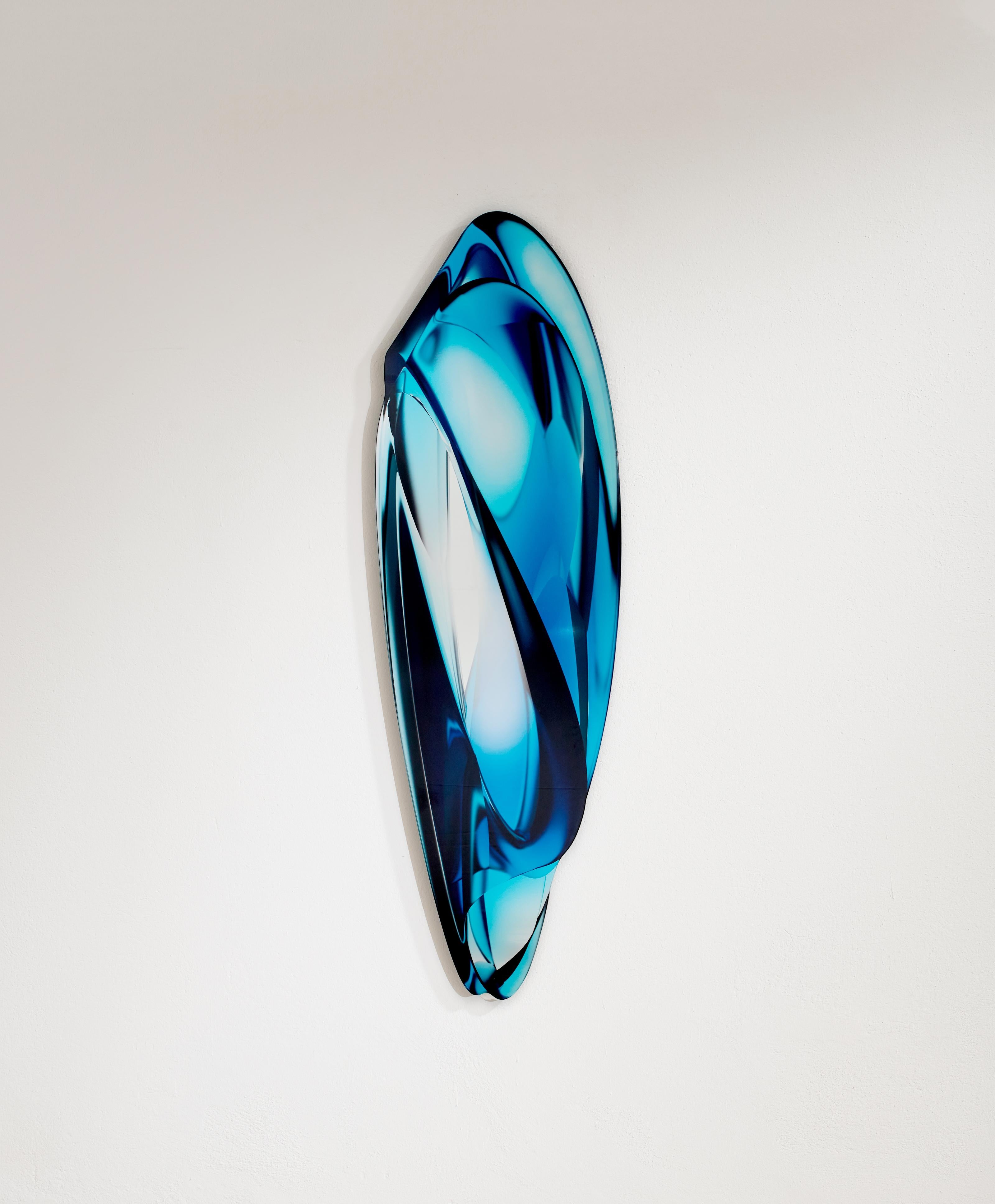 Untitled I Abstract Mirror Sculpture in Glass and Ink, 2010s, Wall-Mounted