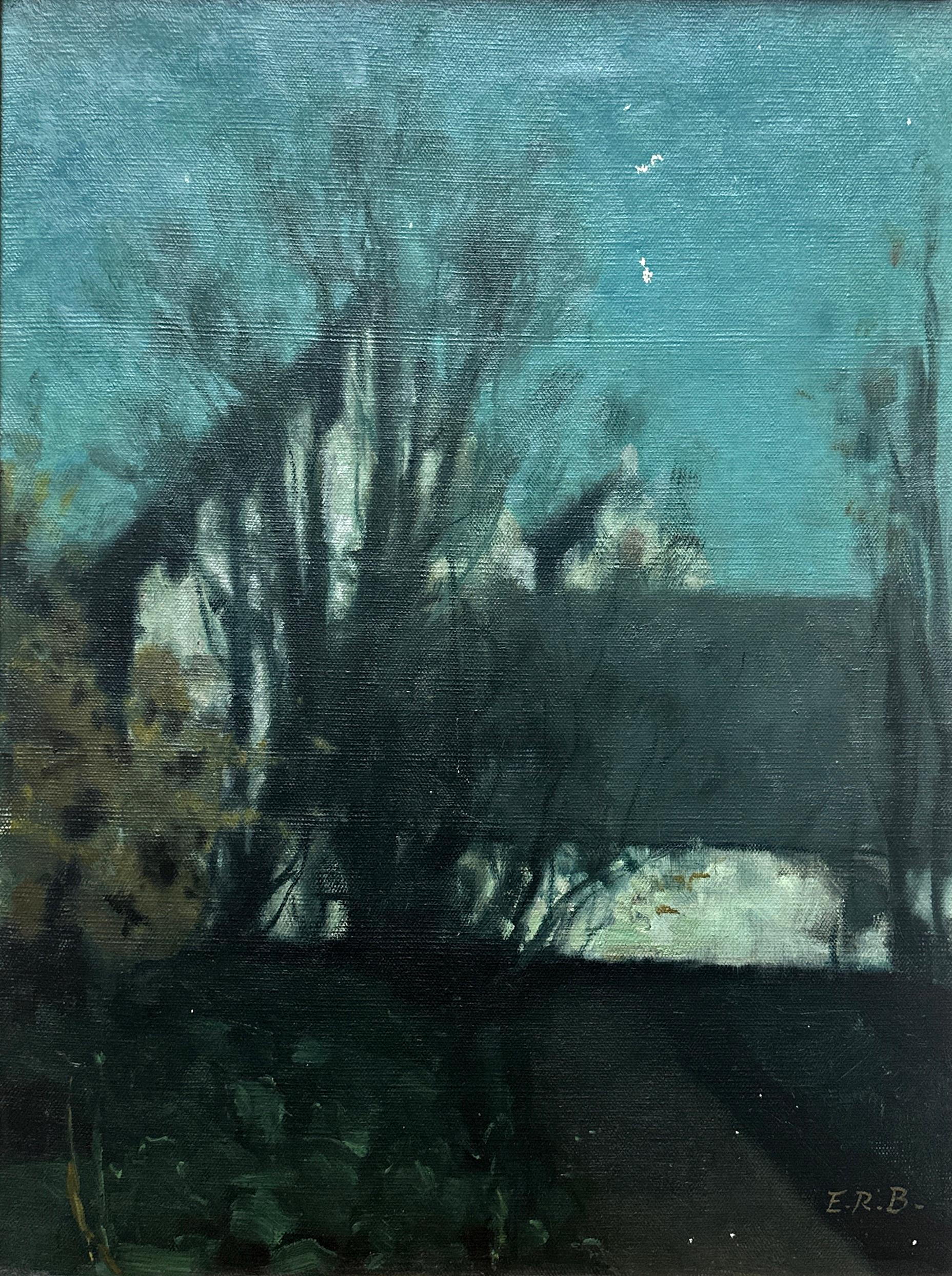 Nightscape Oil-Paint, Californian Sacramento Artist, Impressionist, Museum - Painting by Edward Riche Butler