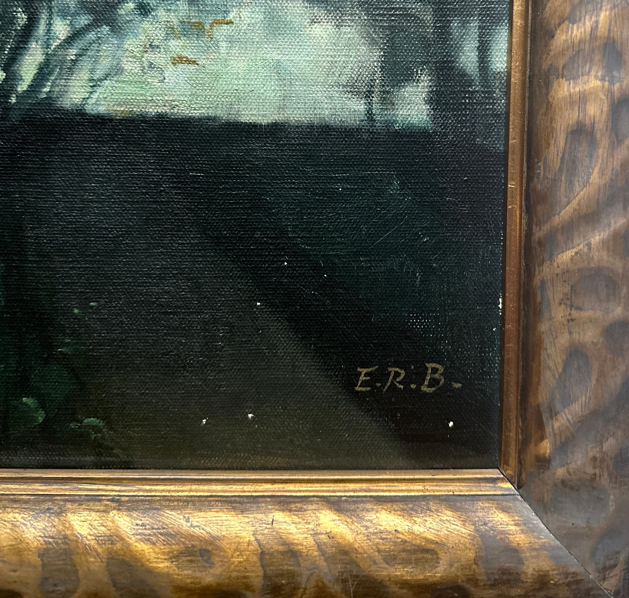 Nightscape Oil-Paint, Californian Sacramento Artist, Impressionist, Museum - Black Landscape Painting by Edward Riche Butler