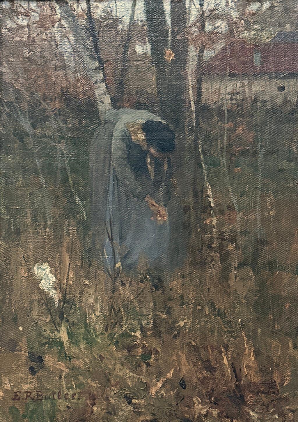 Frau pflückt Blumen, Ölgemälde, Kalifornischer Künstler Sacramento, Impressionist (Impressionismus), Painting, von Edward Riche Butler