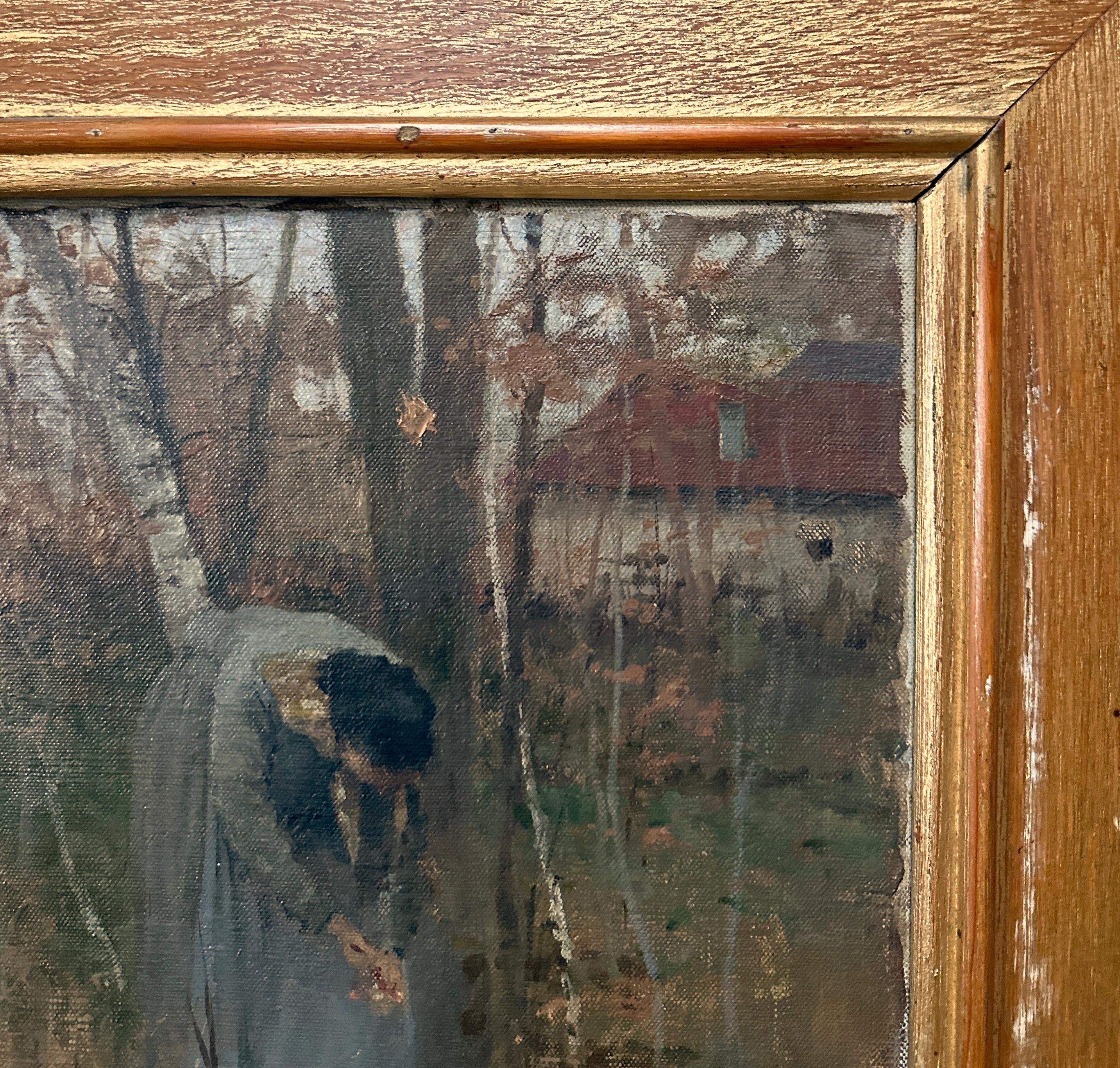 Frau pflückt Blumen, Ölgemälde, Kalifornischer Künstler Sacramento, Impressionist im Angebot 1