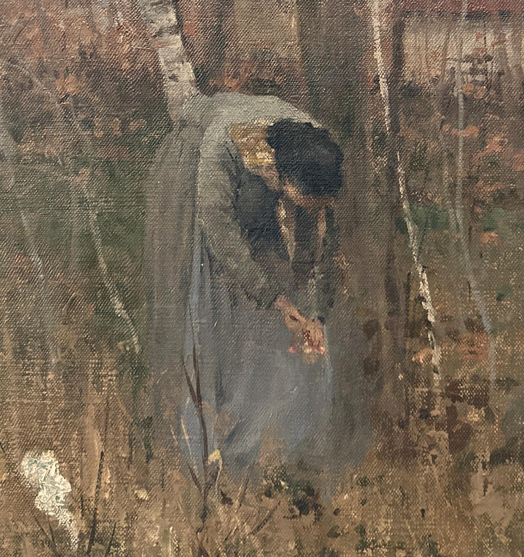 Frau pflückt Blumen, Ölgemälde, Kalifornischer Künstler Sacramento, Impressionist im Angebot 2