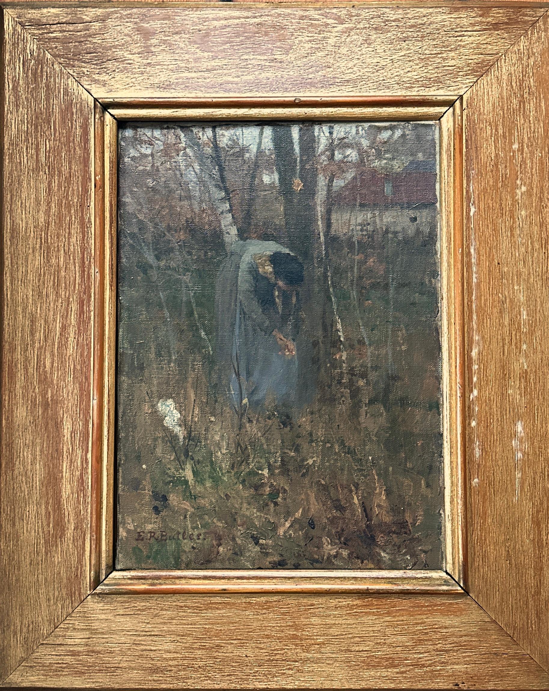 Frau pflückt Blumen, Ölgemälde, Kalifornischer Künstler Sacramento, Impressionist