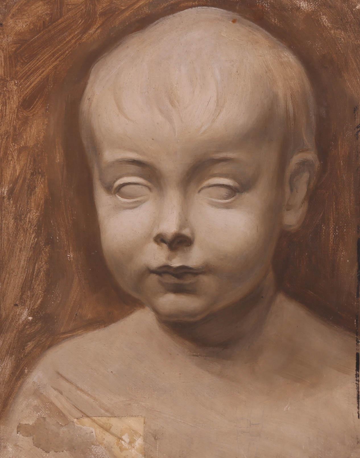 Représentant le buste d'une statue d'enfant en monochrome. Non signée.