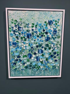 Edward Rittenberg "Blue Flower Garden" 30x24 Textural Vibrant Floral Painting