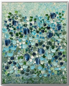 Edward Rittenberg "Giardino di fiori blu" 30x24 Quadro floreale vibrante e testurizzato
