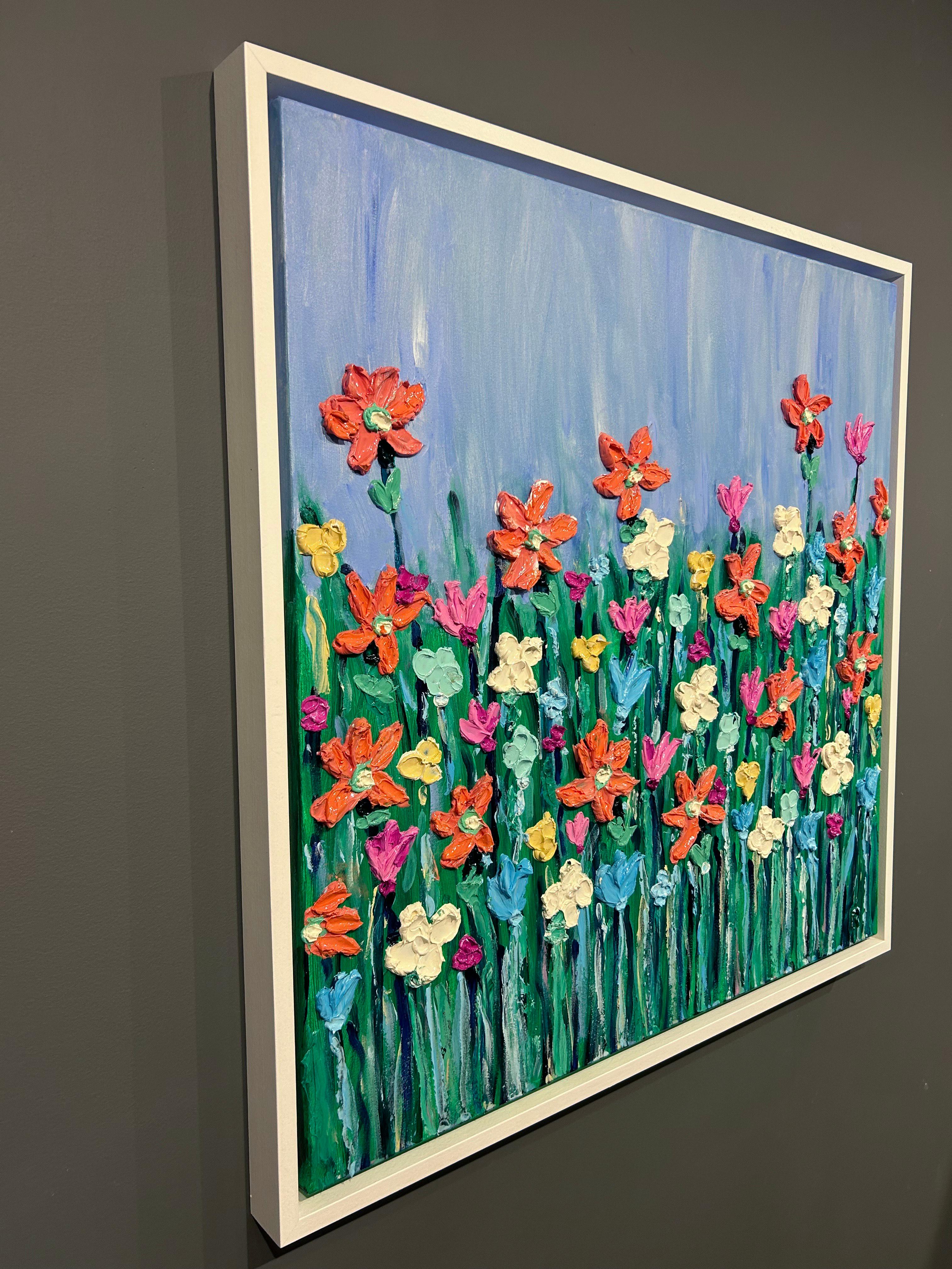 Edward Rittenberg, „Fields Aglow“, 36x36, strukturiertes, lebhaftes, geblümtes Acrylgemälde mit Blumenmuster im Angebot 3