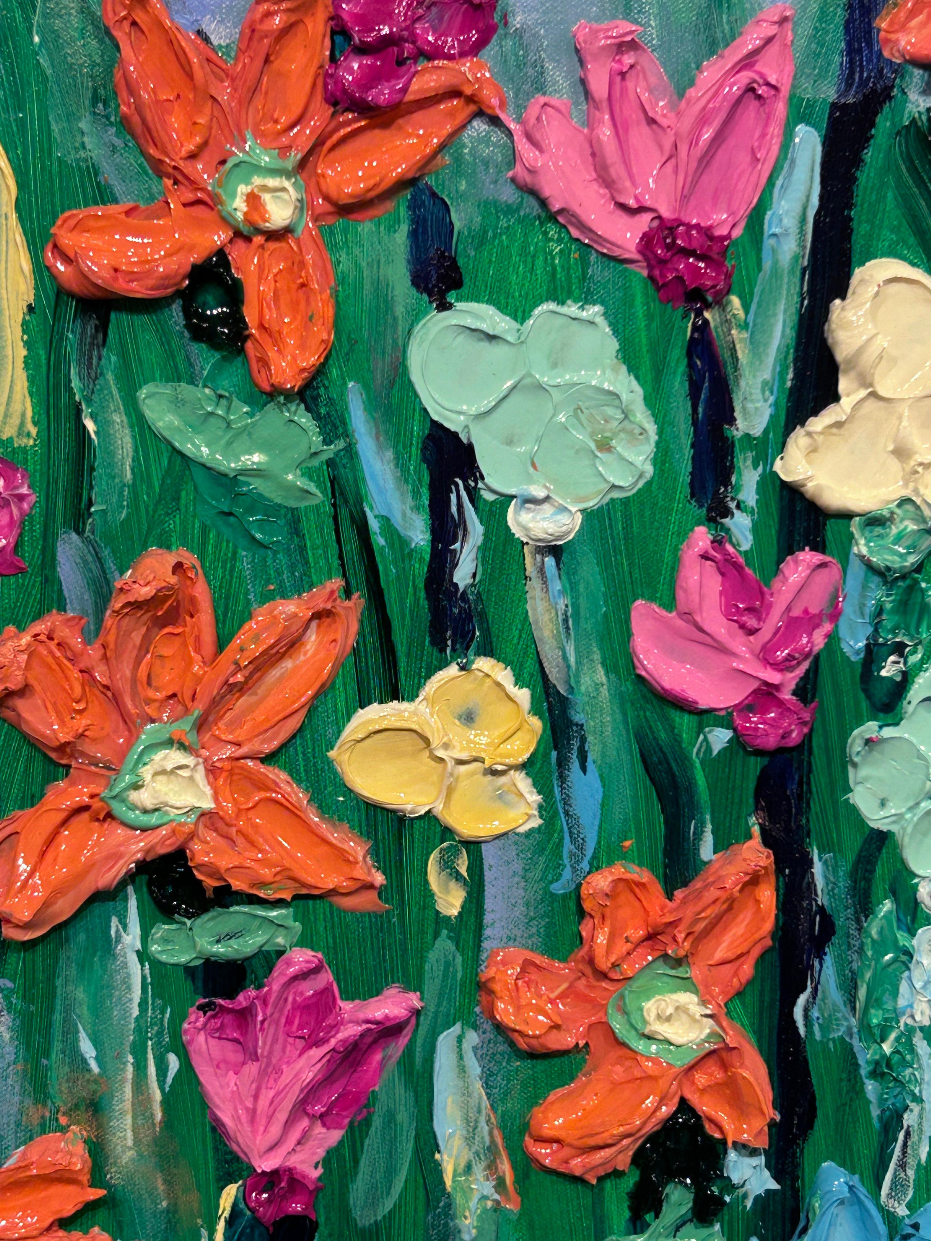 Edward Rittenberg, „Fields Aglow“, 36x36, strukturiertes, lebhaftes, geblümtes Acrylgemälde mit Blumenmuster im Angebot 4