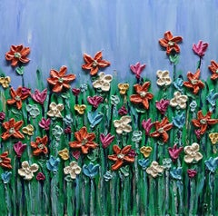 Edward Rittenberg, « Fields Aglow », peinture acrylique texturée à fleurs vibrantes 36x36