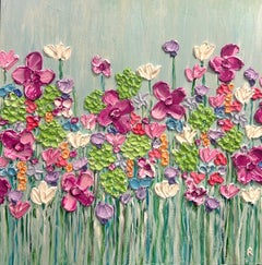 Peinture florale texturée vibrante Garden Serenade d'Edward Rittenberg, 30x30