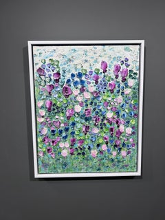 Edward Rittenberg "Jardín de flores magenta" 30x24 Pintura floral vibrante con textura