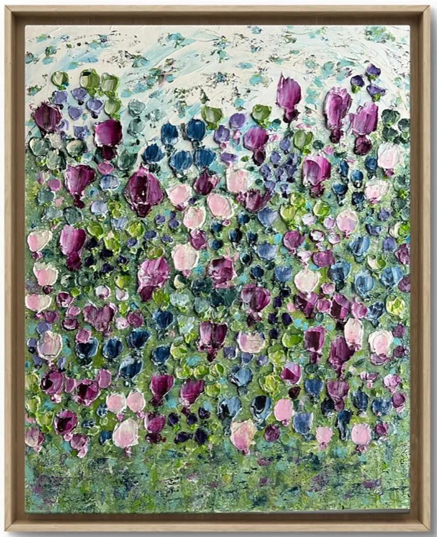 Edward Rittenberg "Magenta Flower Garden" 30x24 Texturale lebendige florale Malerei