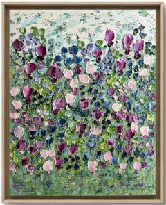 Edward Rittenberg "Giardino di fiori di magenta" 30x24 Pittura floreale vibrante e testurizzata