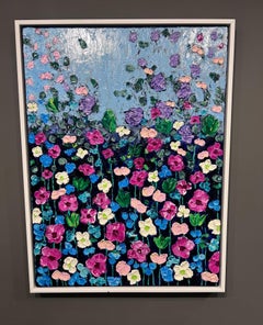 Edward Rittenberg, "The Dance of Flowers" 40x30 Textural Vibrant Floral Painting