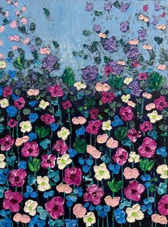 Edward Rittenberg, « La danse des fleurs », peinture florale texturée et vibrante 40x30
