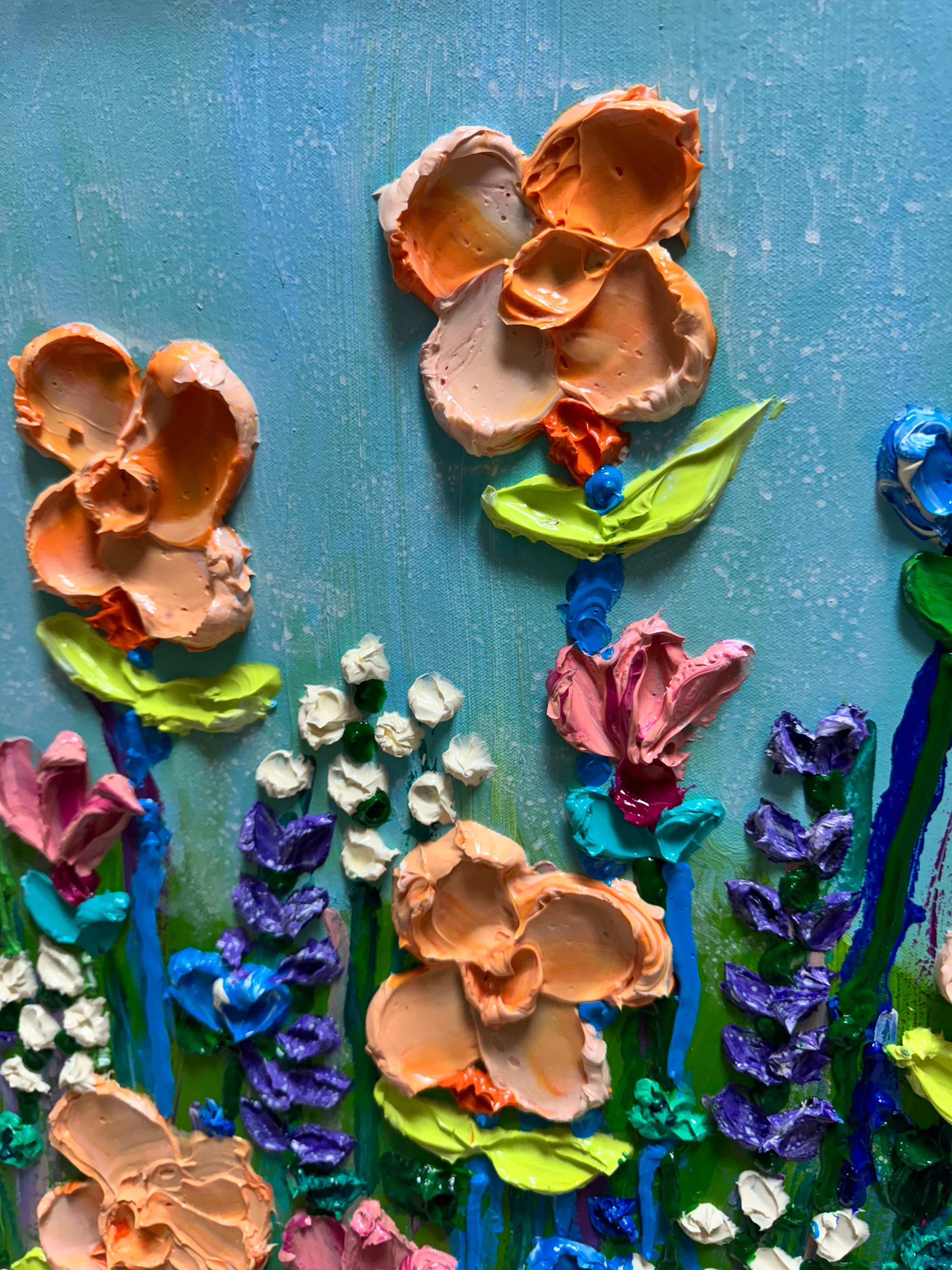 Heavy textured impasto painting.  Residing in Nashville, Tennessee, Edward is an artist who has honed his skills through self-guided exploration. His artistic realm revolves around the creation of floral paintings, characterized by vibrant hues and
