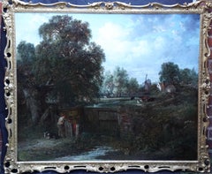 Antique Constable Country Landscape - British 19th century Victorian art oil painting