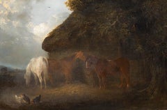 Edward Robert Smythe (1810-1899) - Framed Oil, Horses by a Thatched Stable