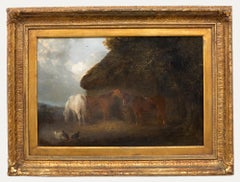 Edward Robert Smythe (1810-1899) - Framed Oil, Horses by a Thatched Stable