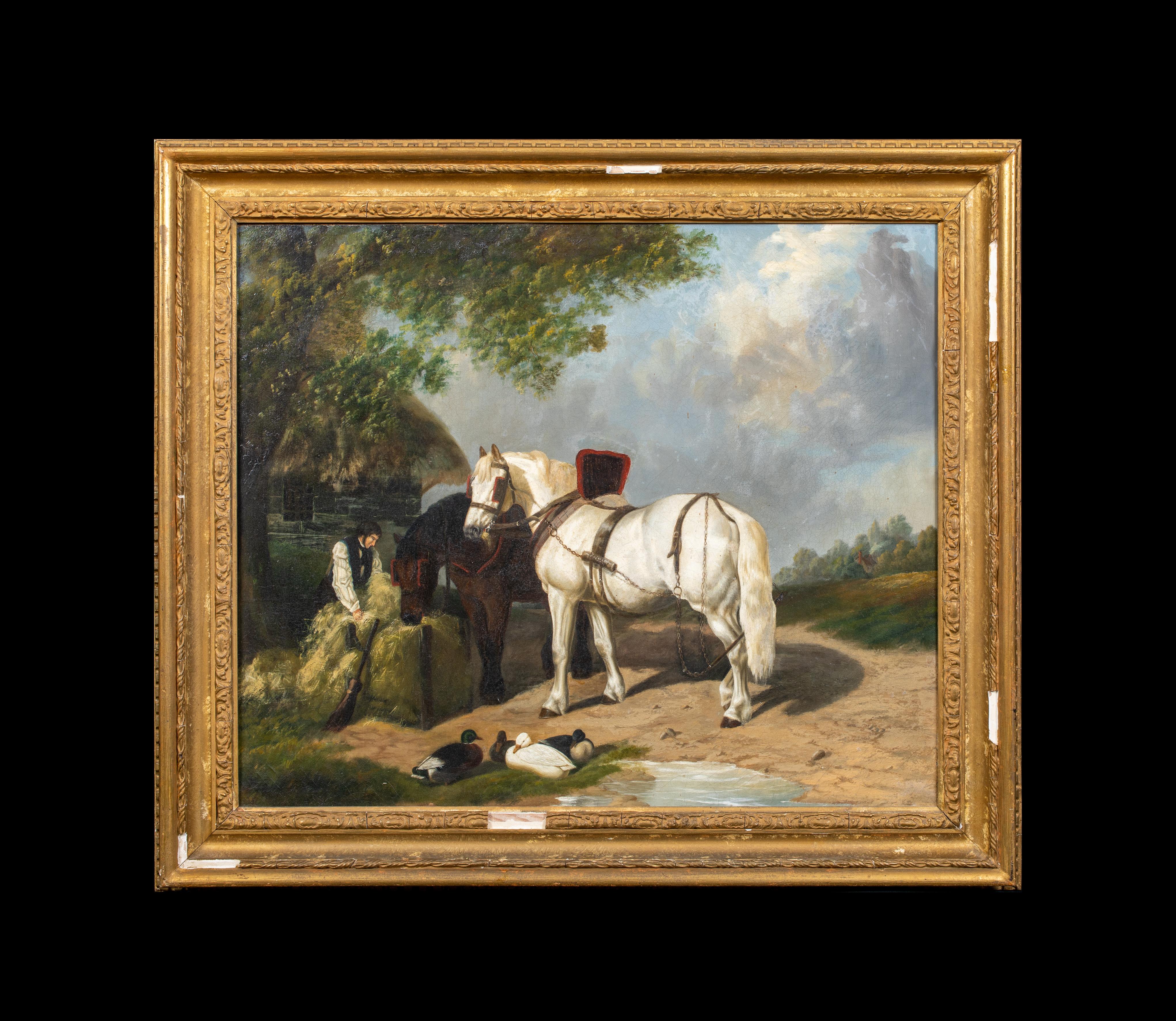 Feeding The Plough Horses, 19th Century - Painting by Edward Robert Smythe