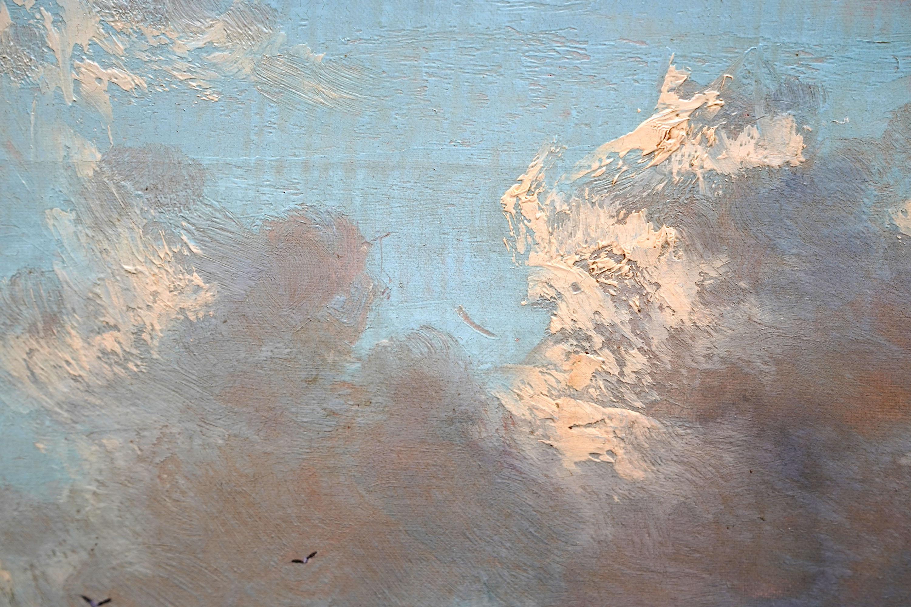 Paisaje costero figurativo - Británico c 1850 Pintura al óleo de arte victoriano en venta 5
