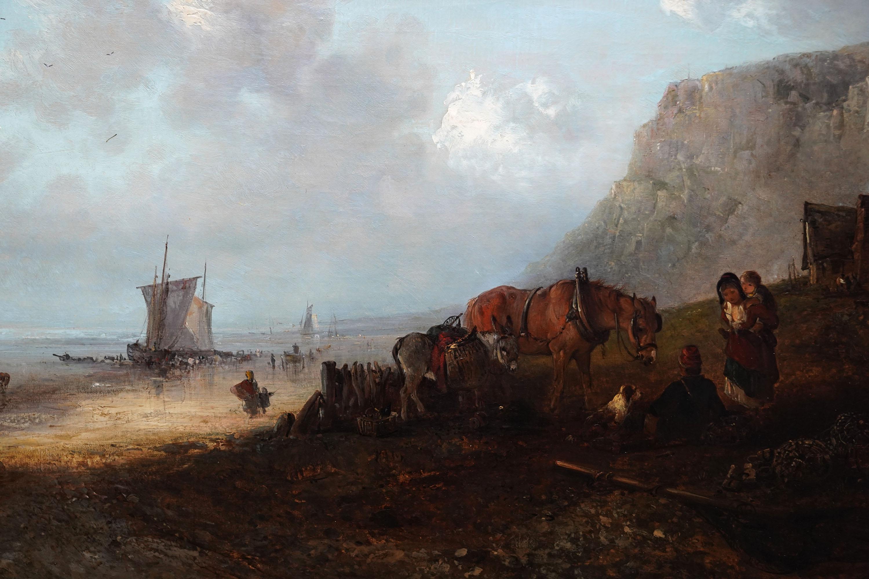 Paisaje costero figurativo - Británico c 1850 Pintura al óleo de arte victoriano - Painting Victoriano de Edward Robert Smythe
