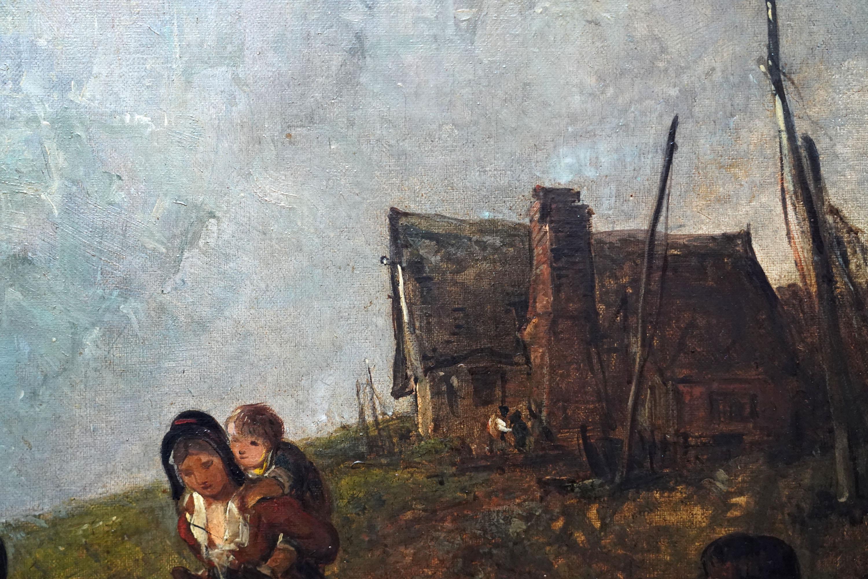 Paisaje costero figurativo - Británico c 1850 Pintura al óleo de arte victoriano en venta 1