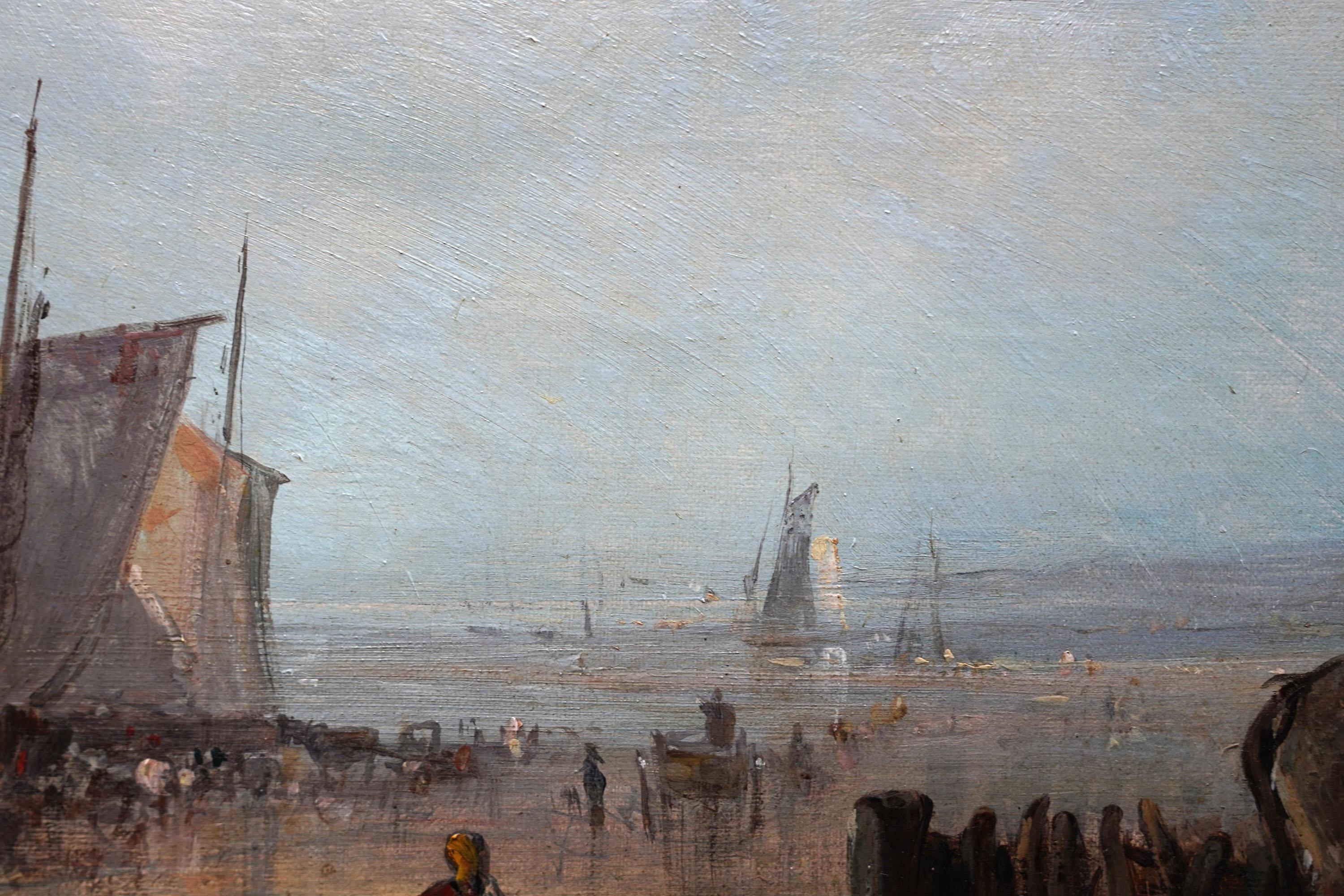 Paisaje costero figurativo - Británico c 1850 Pintura al óleo de arte victoriano en venta 2