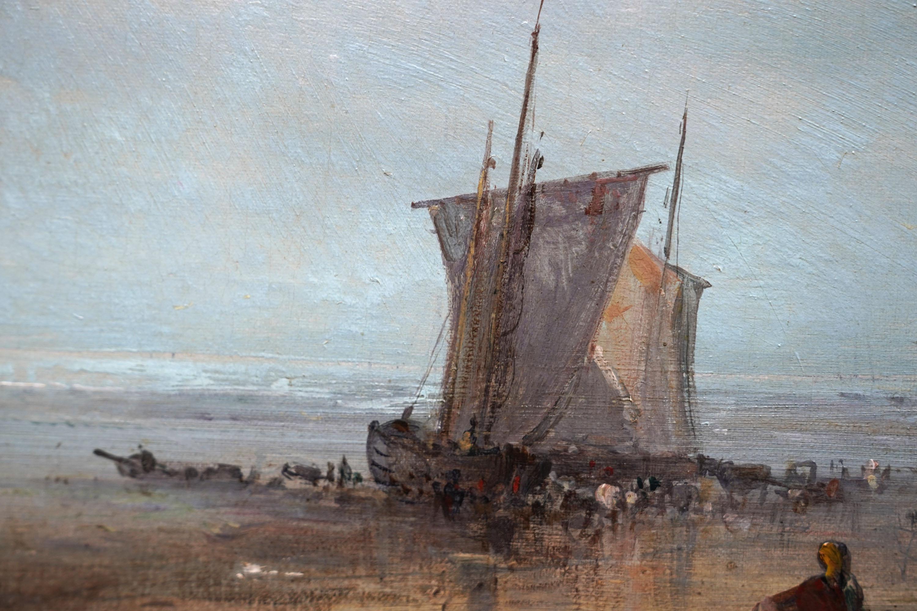 Paisaje costero figurativo - Británico c 1850 Pintura al óleo de arte victoriano en venta 3