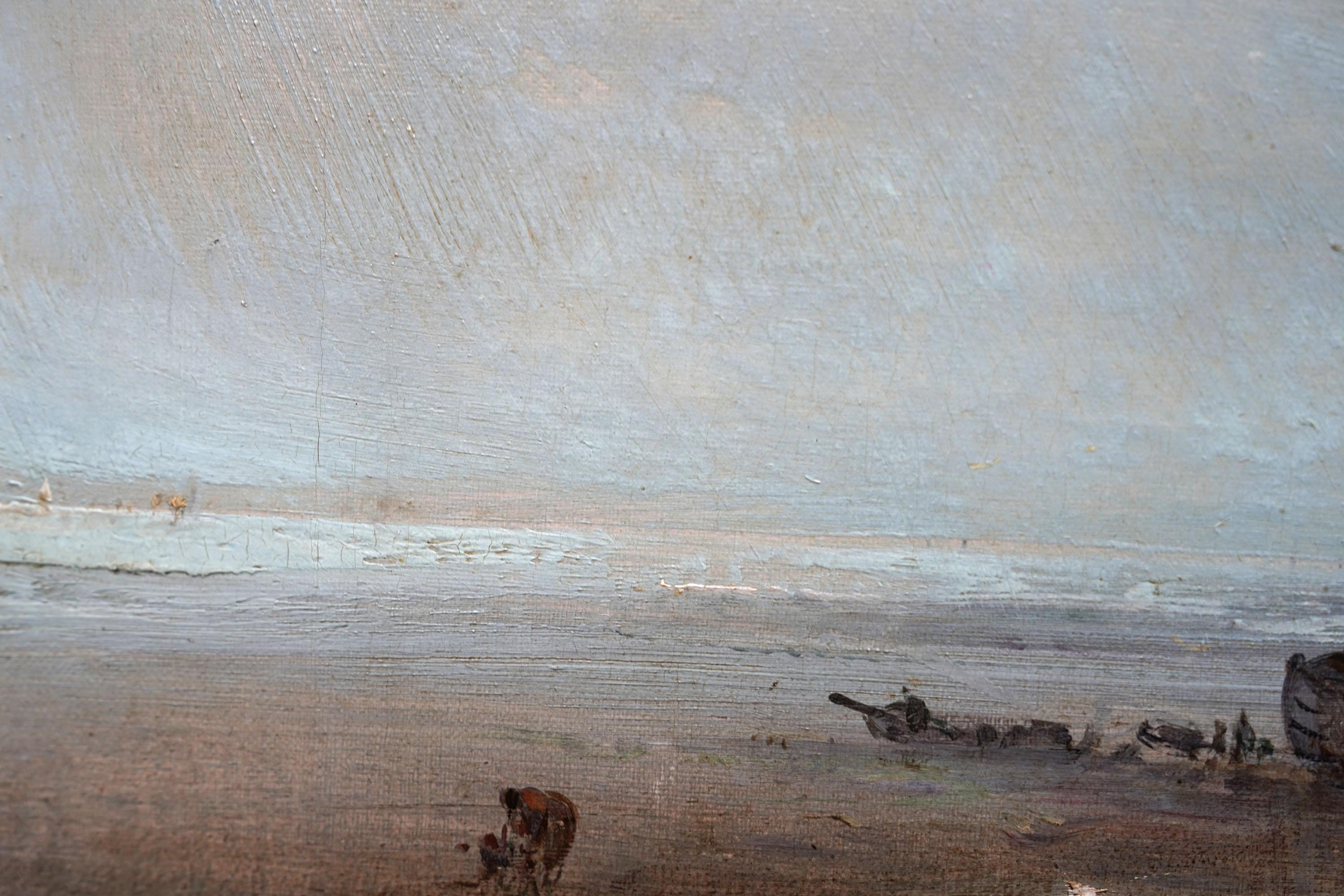 Paisaje costero figurativo - Británico c 1850 Pintura al óleo de arte victoriano en venta 4