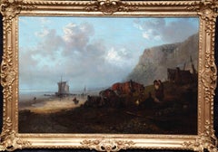 Paesaggio costiero figurativo - Pittura a olio britannica del 1850 circa di arte vittoriana