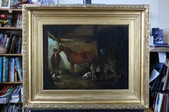 The Blacksmiths Workshop with Horses, Dogs, Farmer and Anvil, beautiful oil