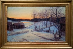 Sunset in the Village by Swedish Artist Edward Rosenberg, 1915, Oil on Canvas