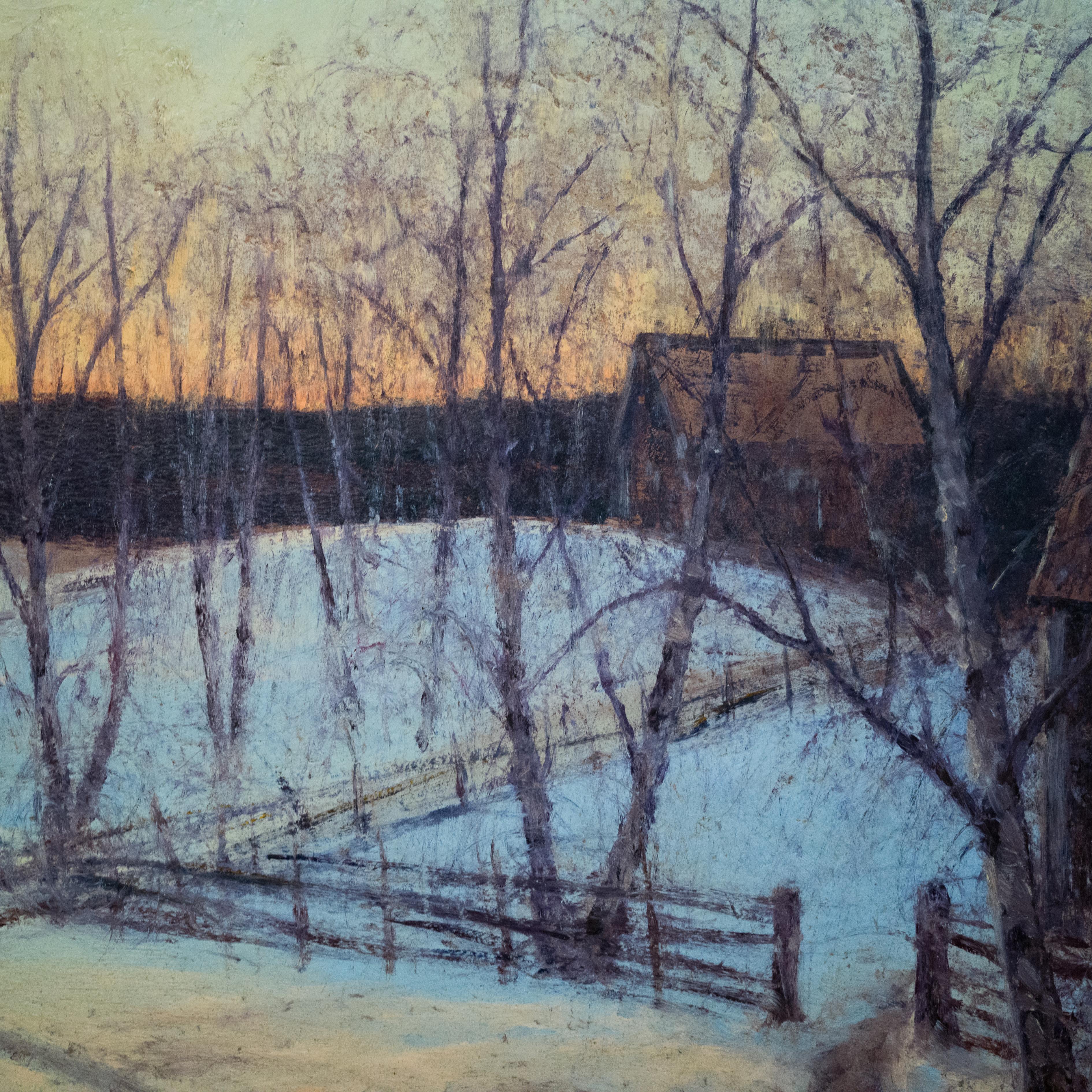 Sunset in the Village by Swedish Artist Edward Rosenberg, 1915, Oil on Canvas For Sale 1