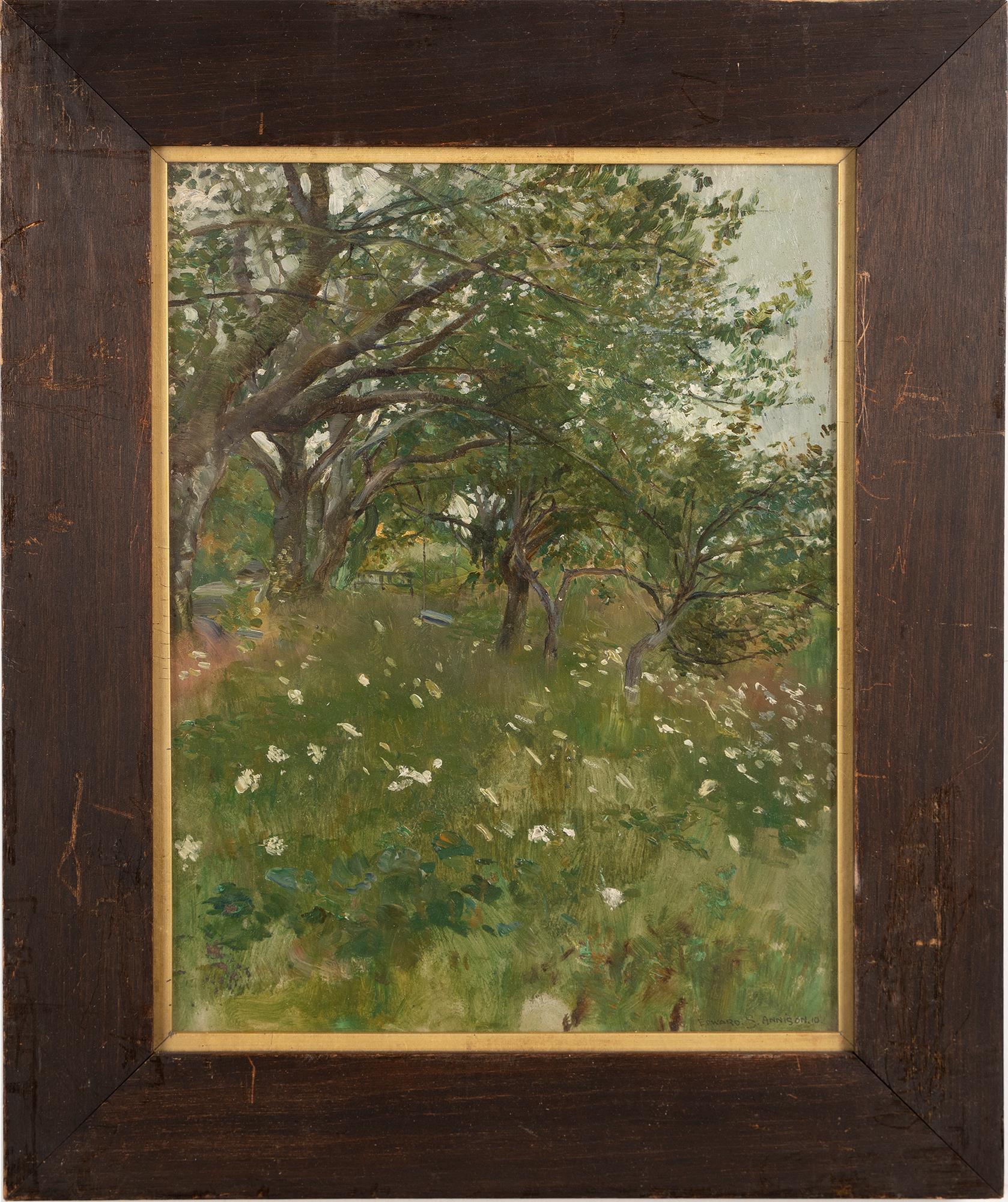 Ancienne peinture à l'huile américaine encadrée de paysage, Plein Aire, impressionniste, signée - Painting de Edward S Annison
