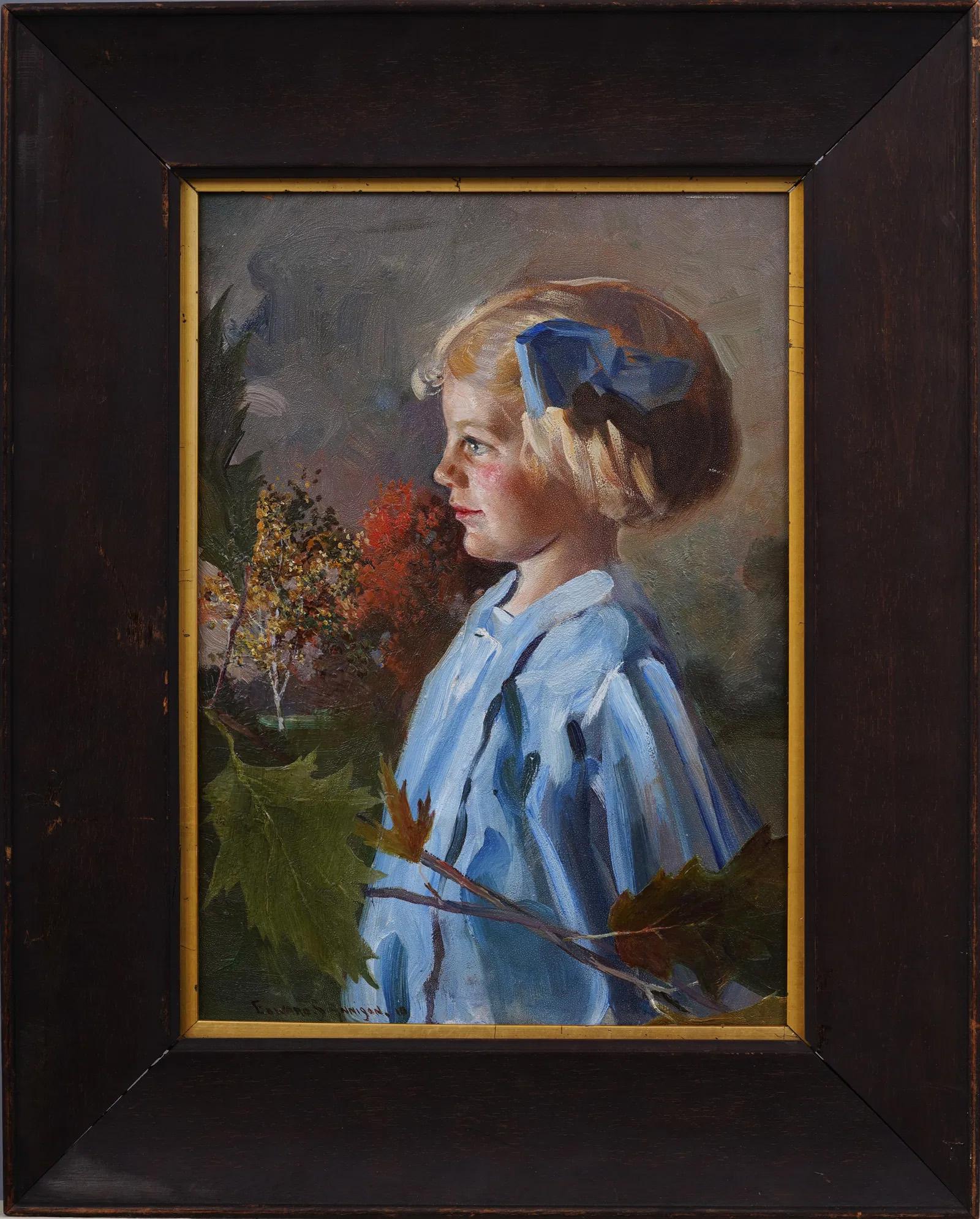 Pintura antigua de la escuela americana del siglo XIX firmada Retrato de chica joven enmarcado - Painting de Edward S Annison