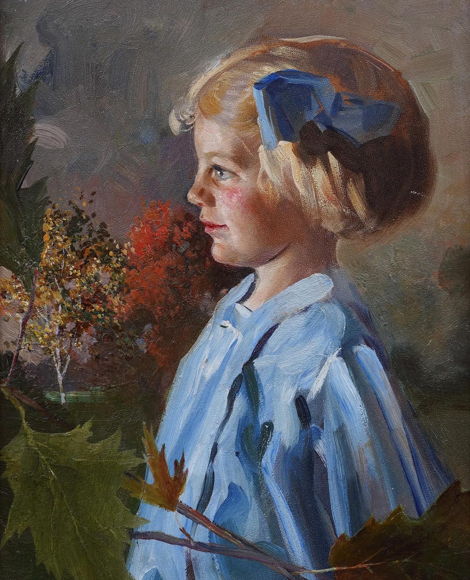 Pintura antigua de la escuela americana del siglo XIX firmada Retrato de chica joven enmarcado - Painting Realista de Edward S Annison