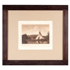 Edward S. Curtis (1868-1952) Escaso fotograbado en sepia titulado "Campamento Kalispel"