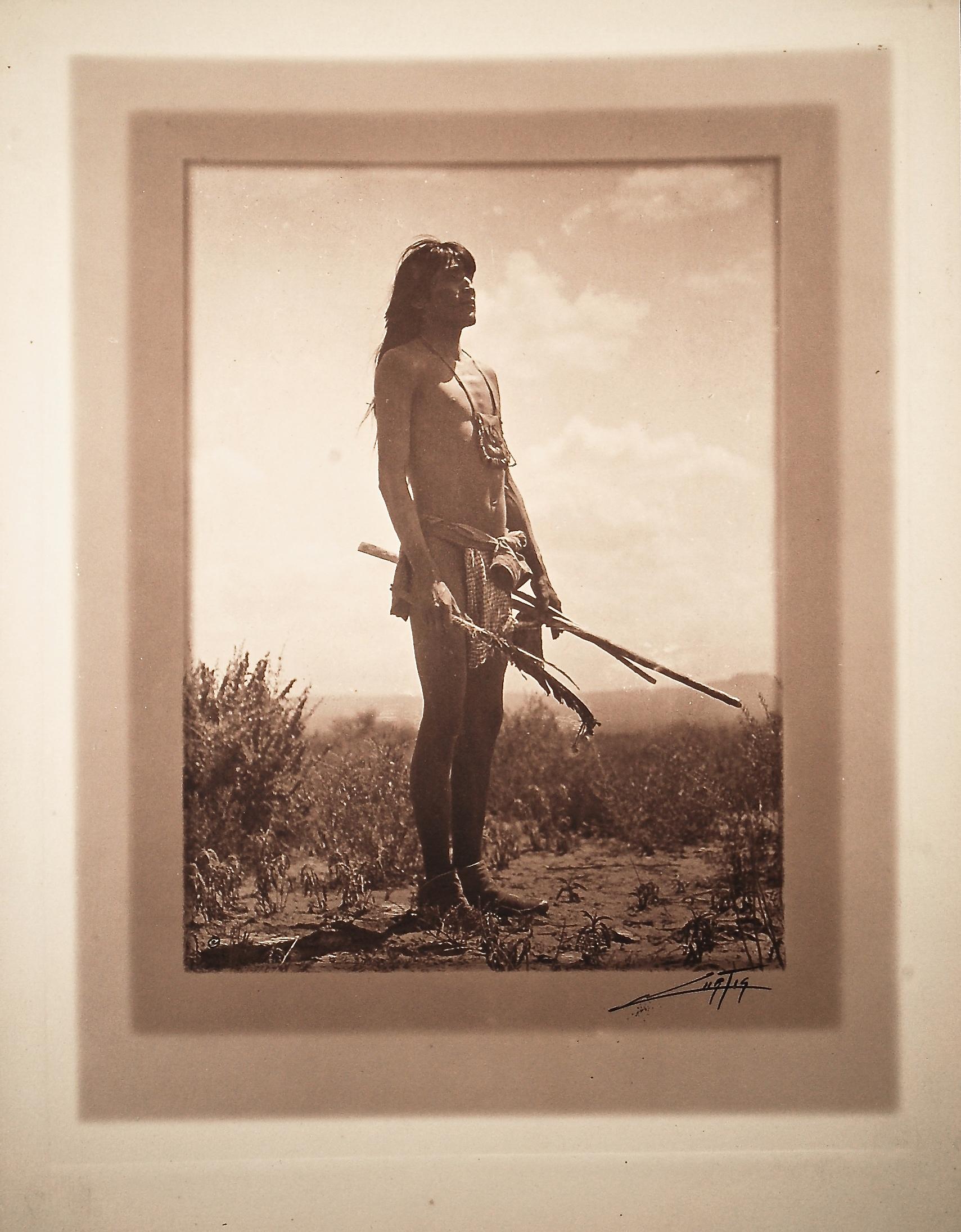 Prayer To The Sun By Hopi Snake Priest, Silver Gelatin Double Border Print, 1907 - Photograph by Edward S. Curtis