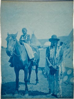 Antique Edward S. Curtis Unique Cyanotype Print, 'Red Horn and His Son - Piegan, ' 1910