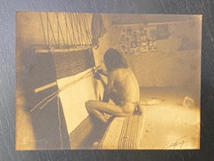 Edward S. Curtis Original Signed Stamped Platinum Photograph Hopi Weaver, 1899