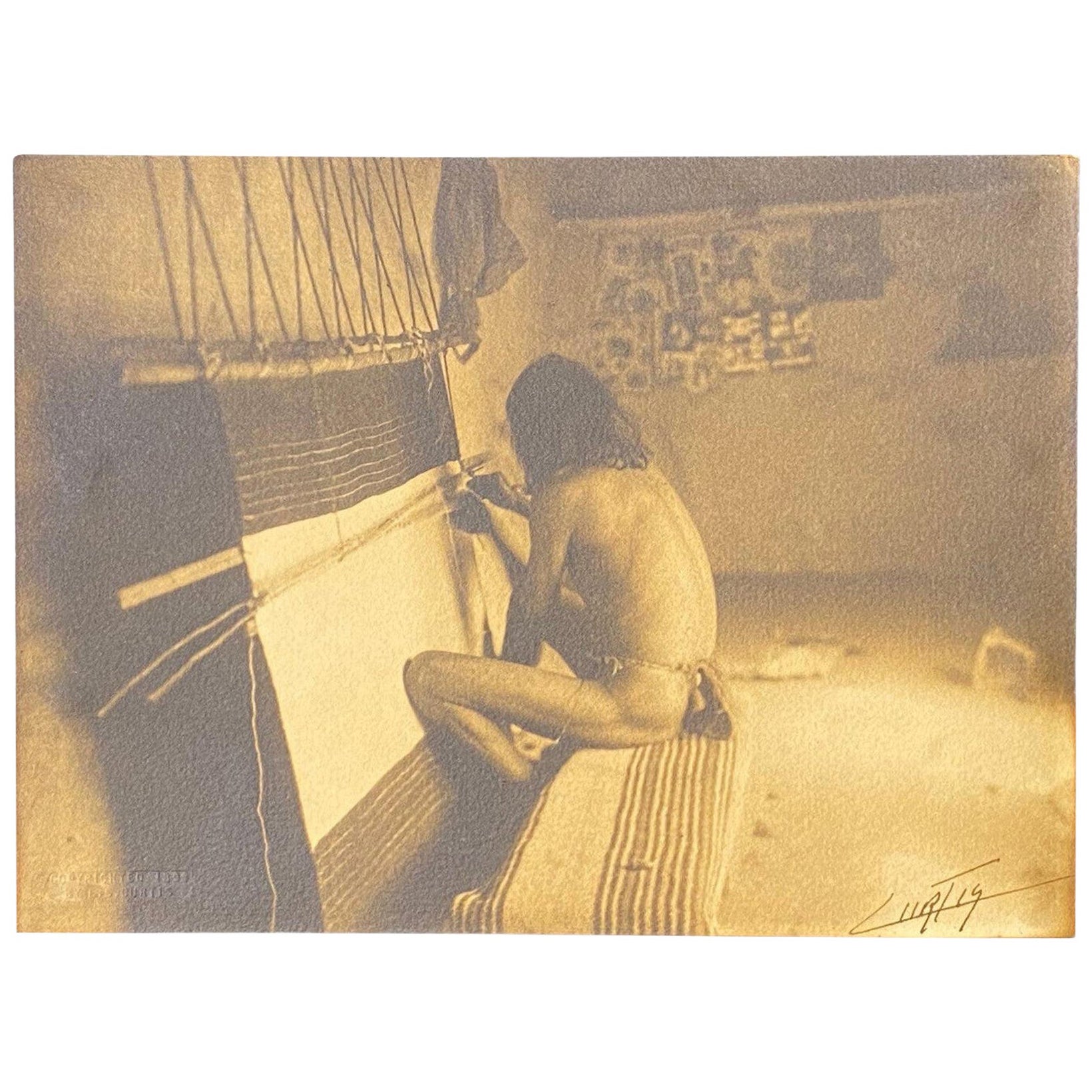 Edward S. Curtis Original Signed Stamped Platinum Photograph Hopi Weaver, 1899