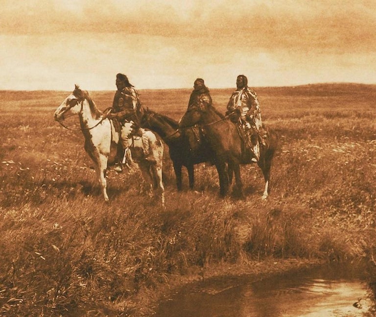 Edward S. Curtis Three Native Americans on Horseback Vintage Print at
