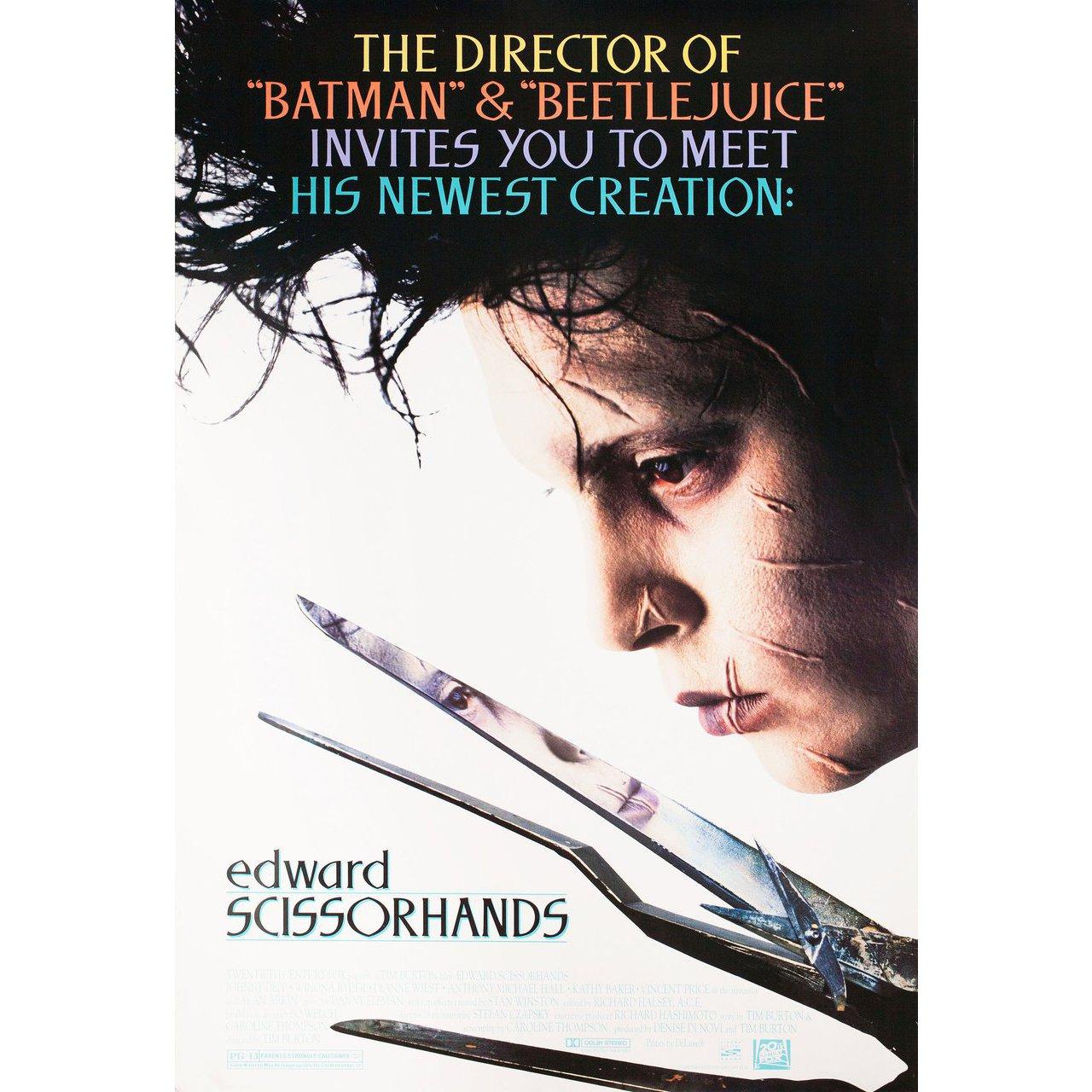 Original 1990 U.S. one sheet poster for the film 'Edward Scissorhands' directed by Tim Burton with Johnny Depp / Winona Ryder / Dianne Wiest / Anthony Michael Hall. Very good-fine condition, rolled. Please note: the size is stated in inches and the