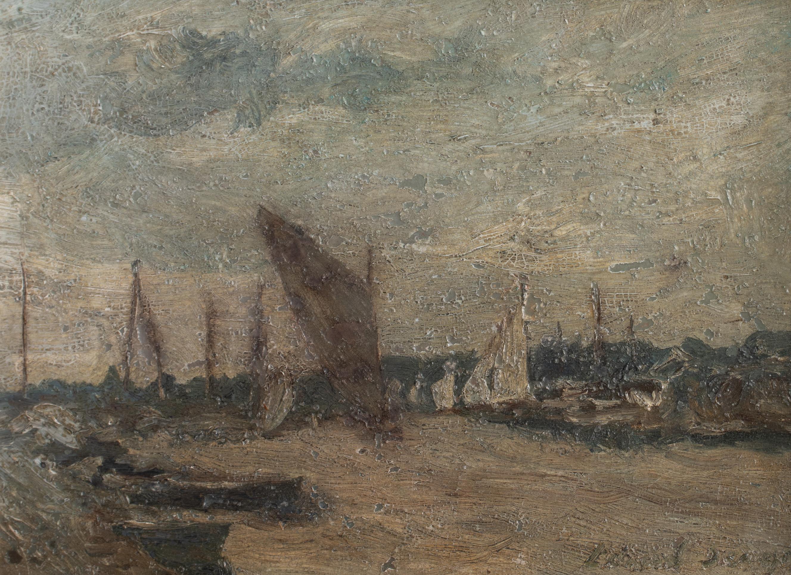 Boat Harbour Off The Suffolk Coast, 20th Century Edward Brian SEAGO (1910-19 - Brown Landscape Painting by Edward Seago