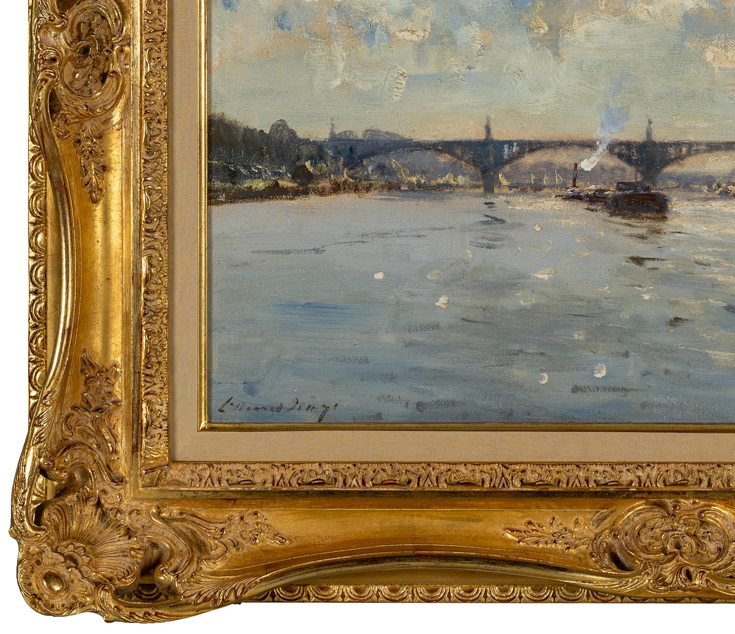 Brücke von St. Oeun Impressionistische Landschaftsmalerei der Seine, Paris im Angebot 9