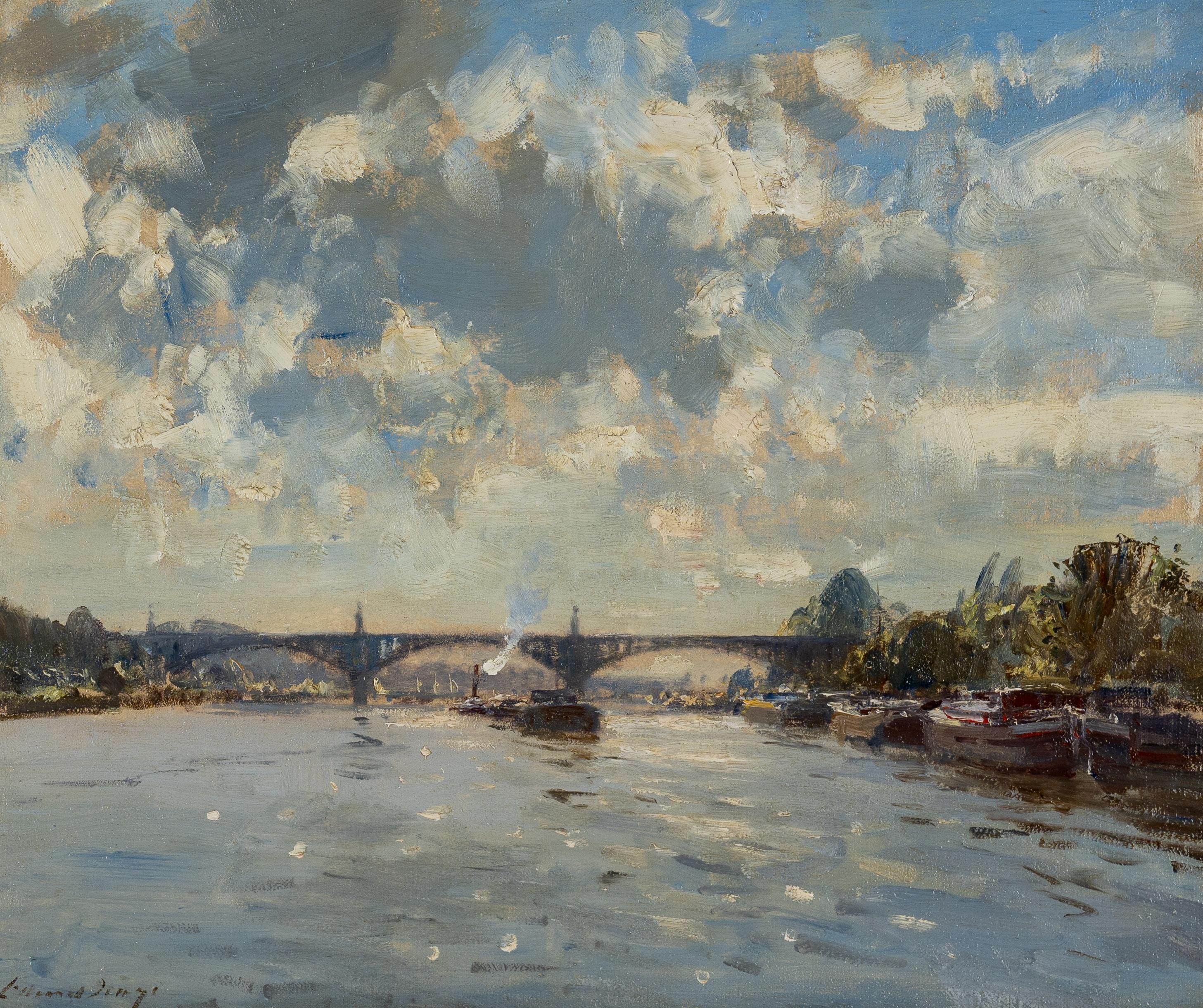 Brücke von St. Oeun Impressionistische Landschaftsmalerei der Seine, Paris im Angebot 1