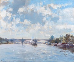 Ponte di St Oeun Quadro impressionista del paesaggio della Senna, Parigi