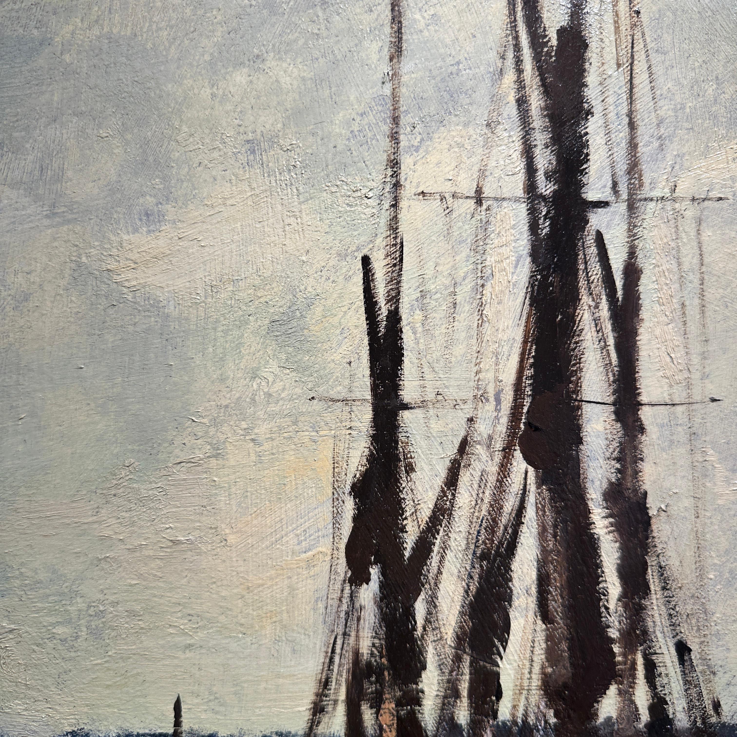Niedrigwasser auf dem Orwell Impressionistische Landschaft eines englischen Hafens, Fluss, Boote im Angebot 5